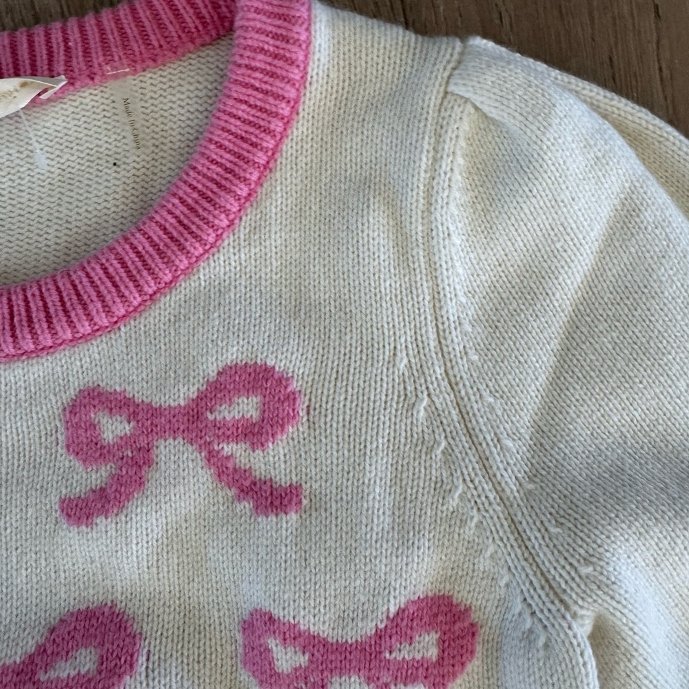 LoveShackFancy Girls Daughtry Pullover Bow Print Sweater Size 12 - Picture 2 of 4
